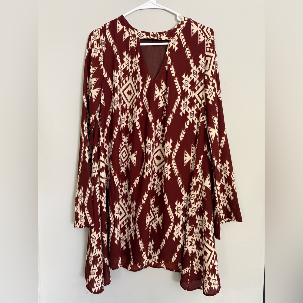 Women's Burgundy and Cream Aztec Print Dress